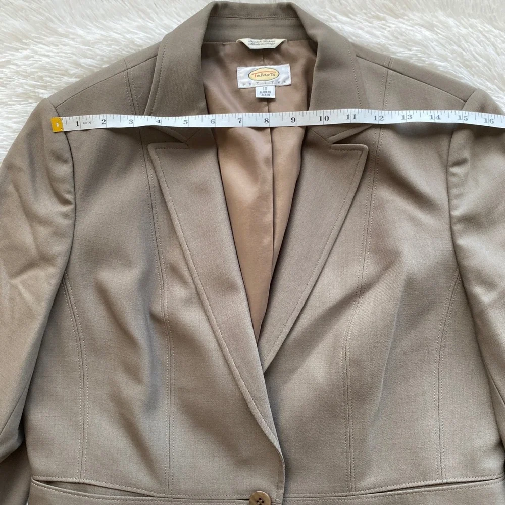 TALBOTS Blazer Womens 10P Brown Wool Blend Single Button Stretch Petite Jacket